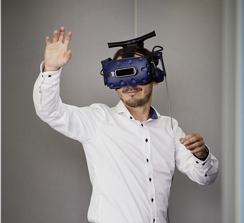 A person is wearing a VR headset