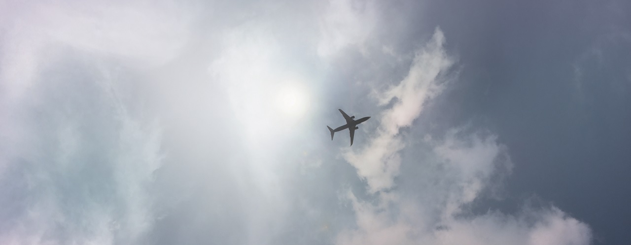 An airplane in the sky.