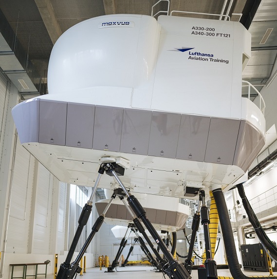 A flight simulator in a hall